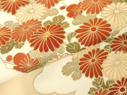 平和屋着物●訪問着　駒刺繍　雲重ね枝花文　金彩　正絹　逸品　AABM8097cs