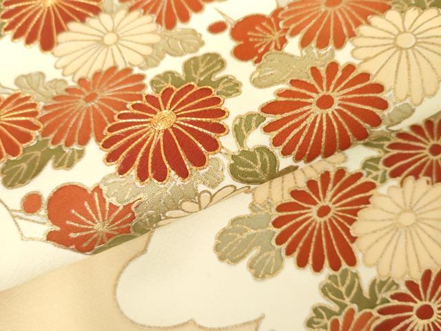 平和屋着物●訪問着　駒刺繍　雲重ね枝花文　金彩　正絹　逸品　AABM8097cs