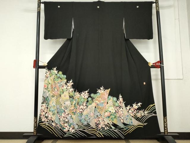 平和屋着物●豪華黒留袖　作家物　鳳凰扇花文　金彩　正絹　逸品　AABM8099cs