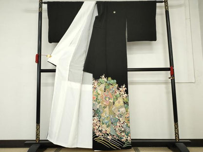 平和屋着物●豪華黒留袖　作家物　鳳凰扇花文　金彩　正絹　逸品　AABM8099cs