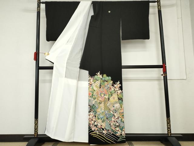 平和屋着物●豪華黒留袖　作家物　鳳凰扇花文　金彩　正絹　逸品　AABM8099cs