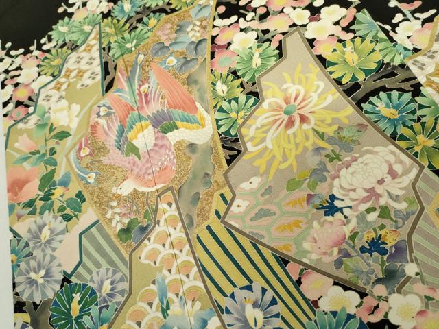 平和屋着物●豪華黒留袖　作家物　鳳凰扇花文　金彩　正絹　逸品　AABM8099cs