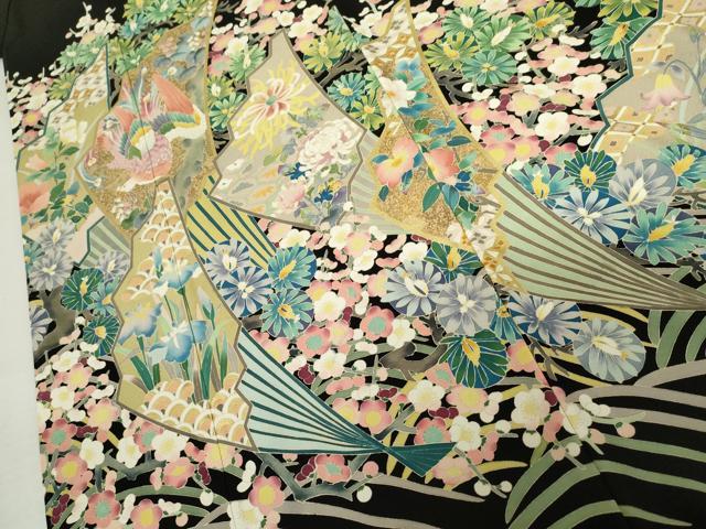 平和屋着物●豪華黒留袖　作家物　鳳凰扇花文　金彩　正絹　逸品　AABM8099cs