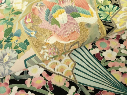 平和屋着物●豪華黒留袖　作家物　鳳凰扇花文　金彩　正絹　逸品　AABM8099cs