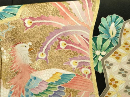 平和屋着物●豪華黒留袖　作家物　鳳凰扇花文　金彩　正絹　逸品　AABM8099cs