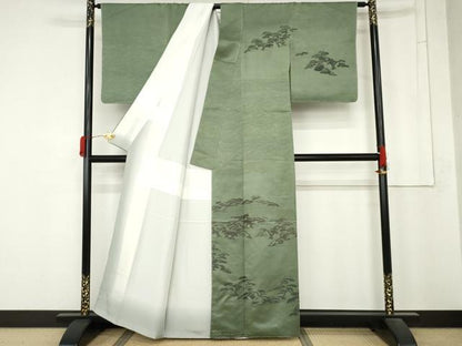 平和屋着物●訪問着　寿光織　枝松　銀糸　正絹　逸品　未使用　AABM8103cs