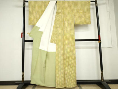 平和屋着物●工芸小紋　幾何学縞　正絹　逸品　AABM8113cs