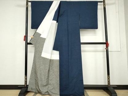 平和屋着物●上質な紬　霞文　背抜き仕立て　正絹　逸品　AABM8118cs