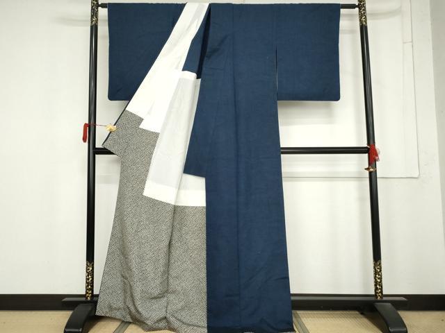 平和屋着物●上質な紬　霞文　背抜き仕立て　正絹　逸品　AABM8118cs
