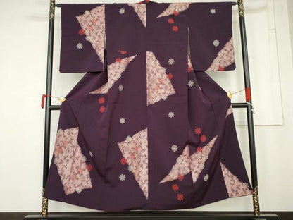 平和屋着物▼上質な小紋　寿光織　舞花文　銀糸　正絹　逸品　AABM8130cs