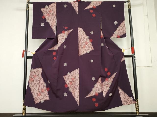 平和屋着物▼上質な小紋　寿光織　舞花文　銀糸　正絹　逸品　AABM8130cs