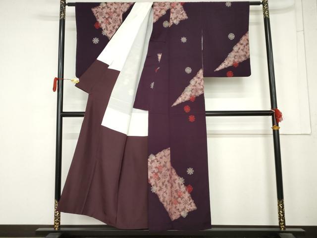 平和屋着物▼上質な小紋　寿光織　舞花文　銀糸　正絹　逸品　AABM8130cs