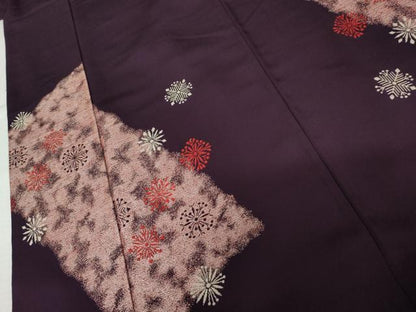 平和屋着物▼上質な小紋　寿光織　舞花文　銀糸　正絹　逸品　AABM8130cs