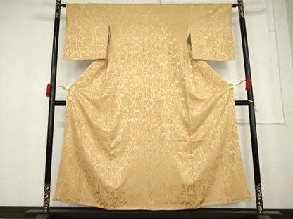 平和屋着物●上質な色無地　立涌花地紋　伽羅色　正絹　逸品　AABM8134cs
