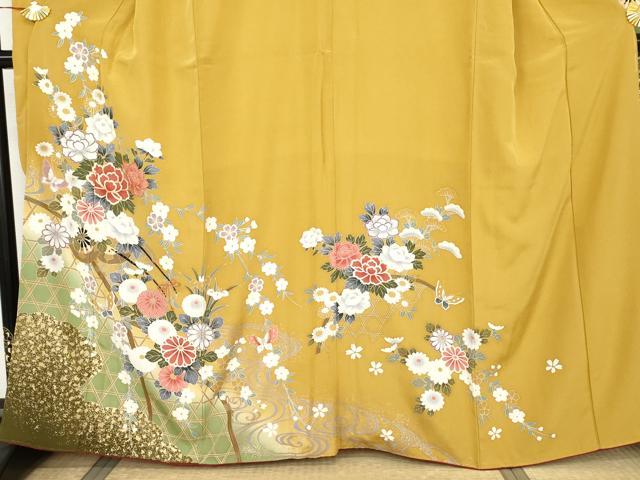 平和屋着物●豪華振袖　駒刺繍　花蝶文　暈し染め　金彩　正絹　逸品　AABM8140cs