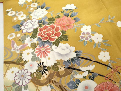 平和屋着物●豪華振袖　駒刺繍　花蝶文　暈し染め　金彩　正絹　逸品　AABM8140cs