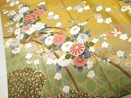 平和屋着物●豪華振袖　駒刺繍　花蝶文　暈し染め　金彩　正絹　逸品　AABM8140cs
