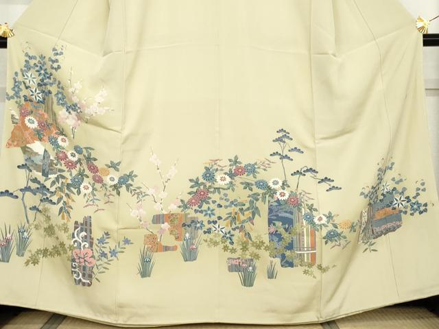 平和屋着物●本加賀友禅作家　寺西一絋　色留袖　枝花文　正絹　逸品　未使用　AABM8150cs