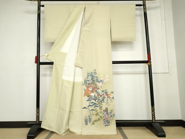 平和屋着物●本加賀友禅作家　寺西一絋　色留袖　枝花文　正絹　逸品　未使用　AABM8150cs