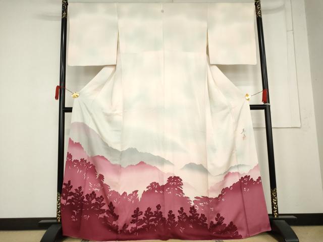 平和屋着物●巨匠　前田華清　手描き　色留袖　遠山風景シルエット　暈し染め　正絹　逸品　AABM8156cs