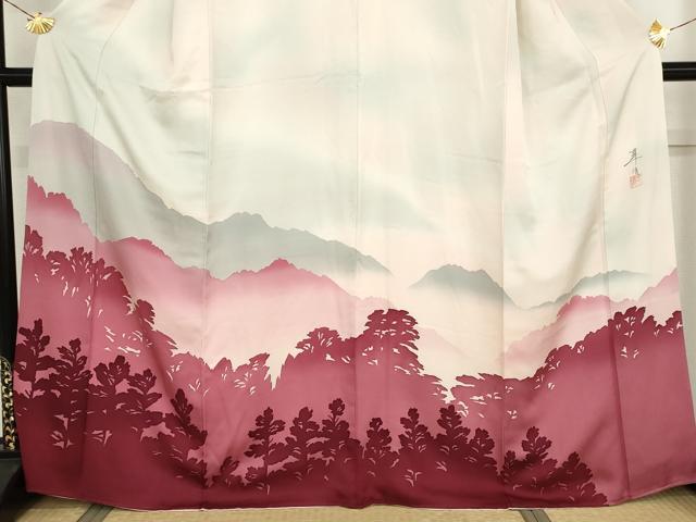 平和屋着物●巨匠　前田華清　手描き　色留袖　遠山風景シルエット　暈し染め　正絹　逸品　AABM8156cs