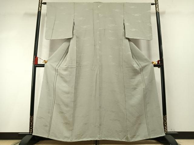 平和屋着物●上質な色無地　エ霞地紋　柳鼠色　正絹　逸品　AABM8161fy