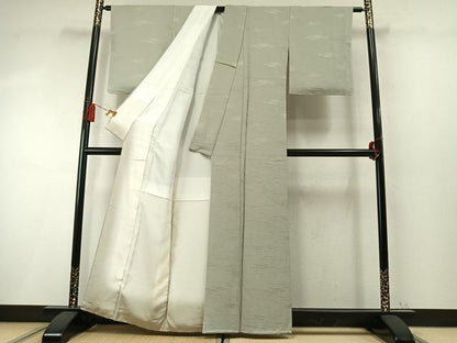 平和屋着物●上質な色無地　エ霞地紋　柳鼠色　正絹　逸品　AABM8161fy
