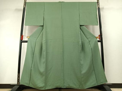 平和屋着物●上質な色無地　紋意匠　柳染色　正絹　逸品　未使用　AABM8165fy