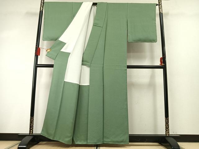 平和屋着物●上質な色無地　紋意匠　柳染色　正絹　逸品　未使用　AABM8165fy