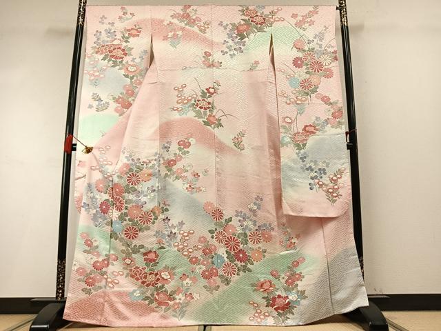 平和屋着物●豪華振袖　刺繍　草花文　暈し染め　金糸　金彩　正絹　逸品　AABM8172fy