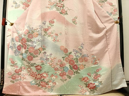 平和屋着物●豪華振袖　刺繍　草花文　暈し染め　金糸　金彩　正絹　逸品　AABM8172fy
