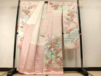 平和屋着物●豪華振袖　刺繍　草花文　暈し染め　金糸　金彩　正絹　逸品　AABM8172fy