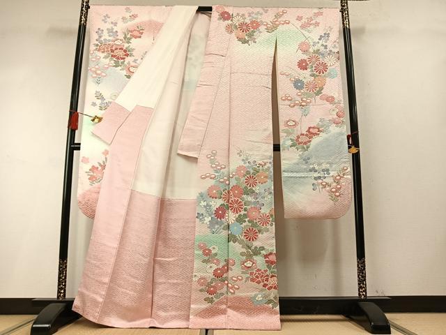 平和屋着物●豪華振袖　刺繍　草花文　暈し染め　金糸　金彩　正絹　逸品　AABM8172fy