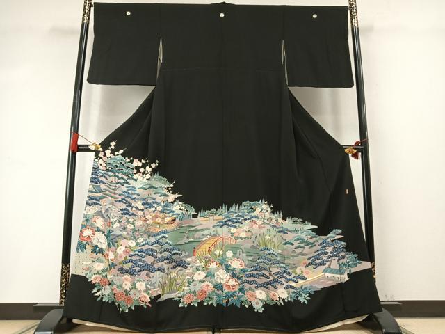 平和屋着物●本加賀友禅作家　坂井正雄　黒留袖　風景枝梅松花文　正絹　逸品　AABM8173fy