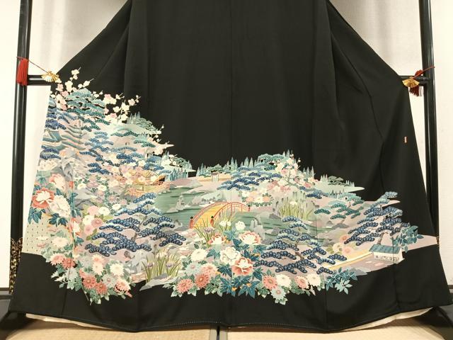 平和屋着物●本加賀友禅作家　坂井正雄　黒留袖　風景枝梅松花文　正絹　逸品　AABM8173fy