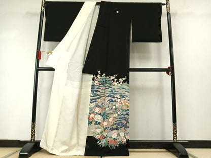 平和屋着物●本加賀友禅作家　坂井正雄　黒留袖　風景枝梅松花文　正絹　逸品　AABM8173fy