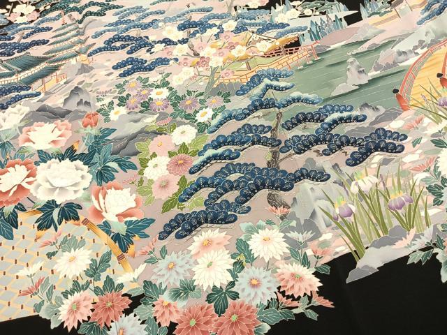 平和屋着物●本加賀友禅作家　坂井正雄　黒留袖　風景枝梅松花文　正絹　逸品　AABM8173fy