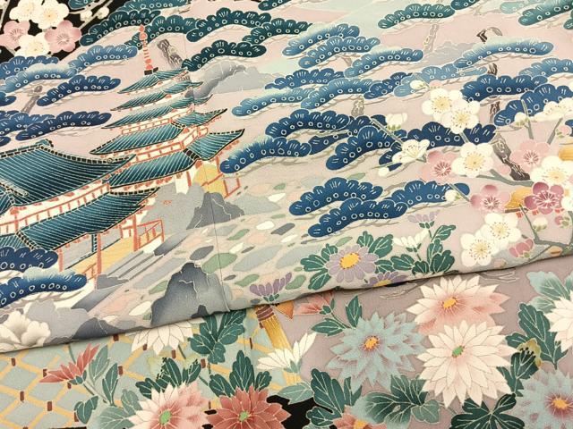 平和屋着物●本加賀友禅作家　坂井正雄　黒留袖　風景枝梅松花文　正絹　逸品　AABM8173fy