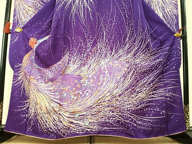 平和屋着物●豪華振袖　孔雀花文　銀彩　正絹　逸品　AABM8175fy
