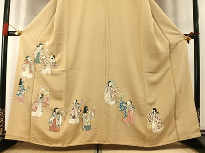平和屋着物●豪華色留袖　作家物　刺繍　人物花文　金糸　金彩　正絹　逸品　AABM8186fy