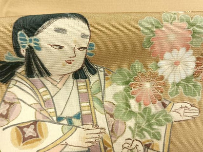 平和屋着物●豪華色留袖　作家物　刺繍　人物花文　金糸　金彩　正絹　逸品　AABM8186fy