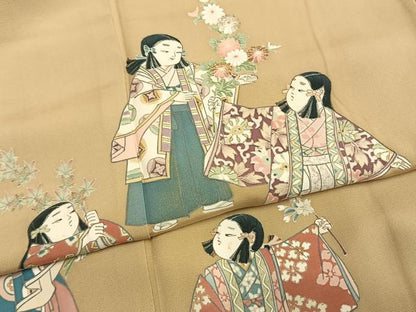 平和屋着物●豪華色留袖　作家物　刺繍　人物花文　金糸　金彩　正絹　逸品　AABM8186fy