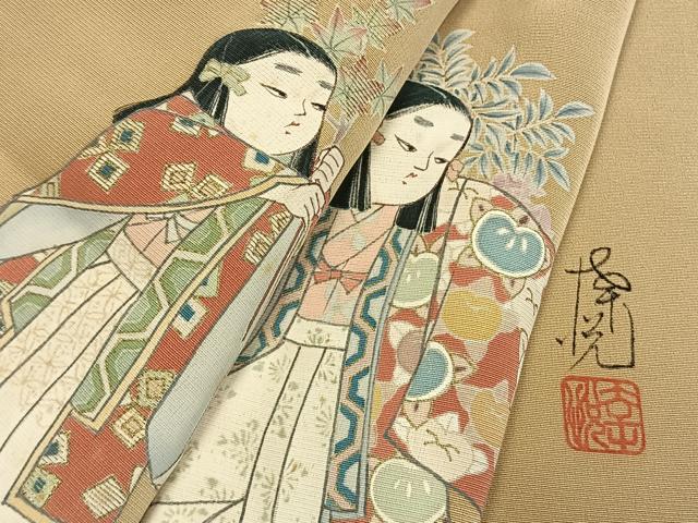 平和屋着物●豪華色留袖　作家物　刺繍　人物花文　金糸　金彩　正絹　逸品　AABM8186fy