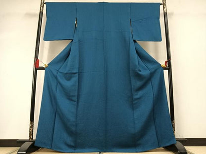 平和屋着物●上質な色無地　花尽くし地紋　藍色　正絹　逸品　AABM8189fy