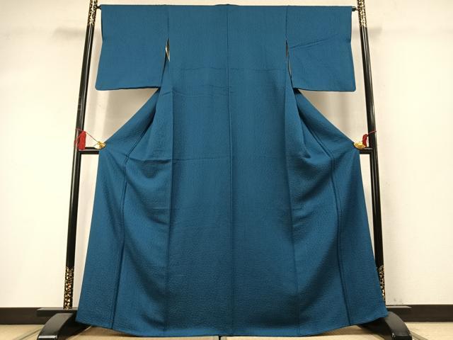 平和屋着物●上質な色無地　花尽くし地紋　藍色　正絹　逸品　AABM8189fy