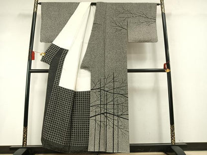 平和屋着物●二代目 川村久太郎　訪問着　樹林文　たたき染め　正絹　逸品　AABM8190fy