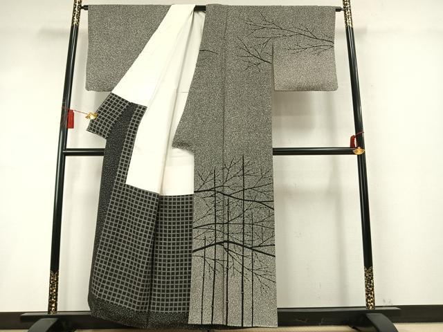 平和屋着物●二代目 川村久太郎　訪問着　樹林文　たたき染め　正絹　逸品　AABM8190fy