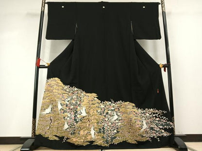 平和屋着物●本加賀友禅作家　百貫華峰　黒留袖　飛鶴枝梅松文　正絹　逸品　未使用　AABM8191fy
