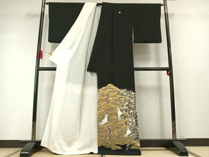 平和屋着物●本加賀友禅作家　百貫華峰　黒留袖　飛鶴枝梅松文　正絹　逸品　未使用　AABM8191fy