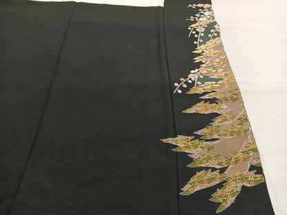 平和屋着物●本加賀友禅作家　百貫華峰　黒留袖　飛鶴枝梅松文　正絹　逸品　未使用　AABM8191fy
